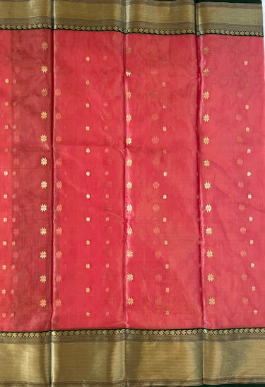 Chanderi Tissue Silk saree | Light Brick Red & Pink (Cross Shade) | Handwoven | Ships from California
